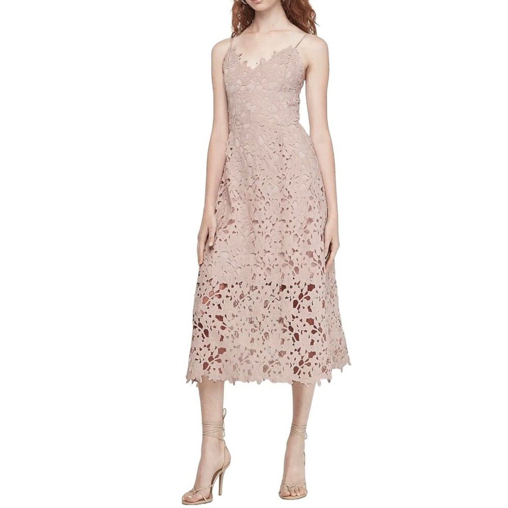 Express Women's Pale Rose Pink Floral‎ Lace Midi Sleeveless Lined Dress Size S